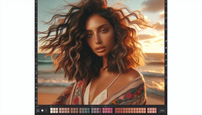 A woman with a textured lob at a Sydney beach party, hair flowing in the sunset, effortlessly chic.
