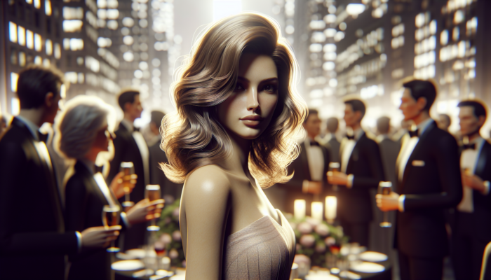 Woman with medium length hair styled in soft, romantic waves at a glamorous NYC gala, showcasing unique flair.