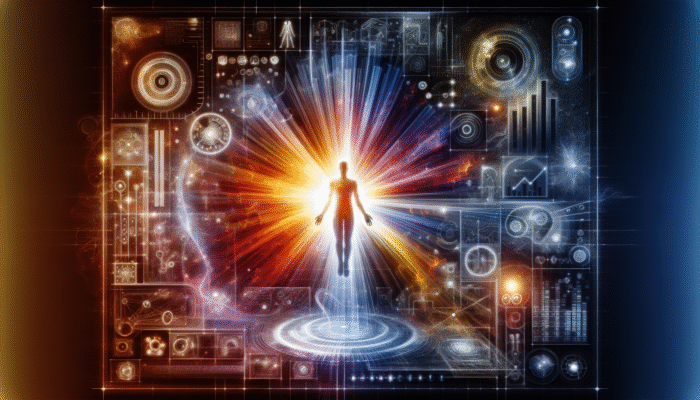 A vibrant blueprint with graphs and charts, symbolizing marketing success and growth on digital devices.