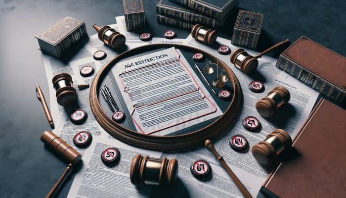 Debt Consolidation Loan Age Restrictions: Navigating UK Rules | DCL A legal document highlighting age restrictions, set against a backdrop of law books and gavels.