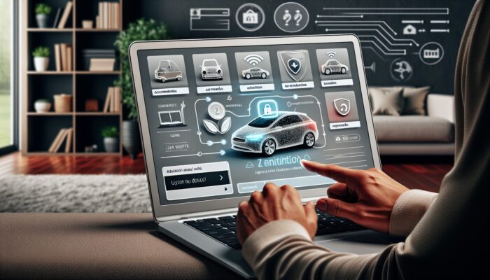 Individual utilising a laptop at home to explore and secure a modern car rental online.