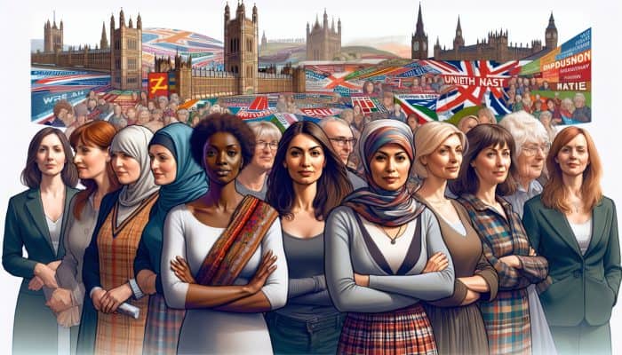 Overcoming Stigma in Women’s Health: Diverse UK women symbolising regional stigma disparities in women's health, with cultural and economic backgrounds.
