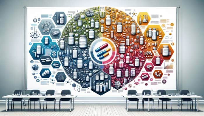 Infographic illustrating supplement interactions with color-coded warnings and expert notes on a medical background.