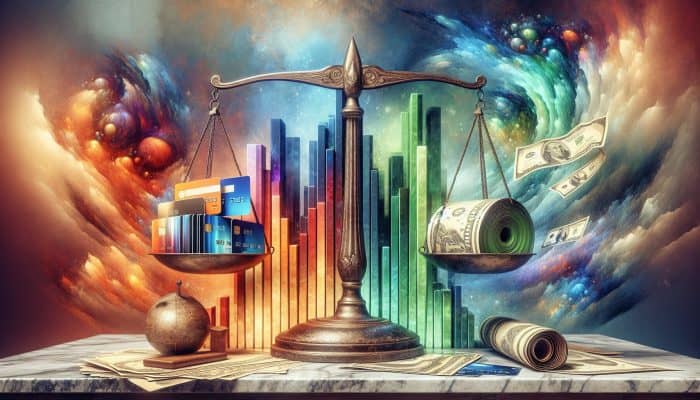 How Balance Transfers Compare to Consolidation Loans | DCL A scale balancing credit cards and a consolidation loan document against financial charts, symbolizing balance transfer vs. consolidation decision.