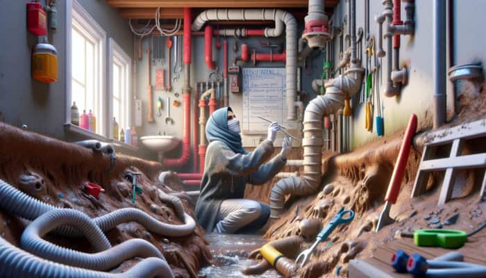 Local drain expert inspecting a complex system in an older Tsawwassen home, utilizing specialized tools.