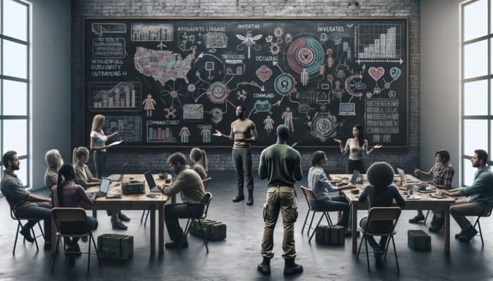 A prepper network engaged in survival talks, community outreach, and digital inventory management.