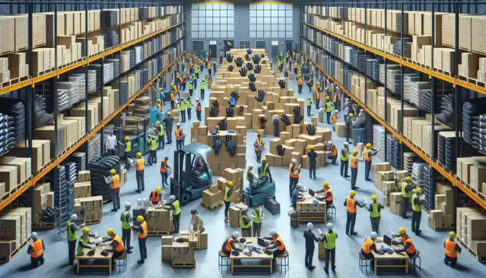 Safety Gloves Supplier In Goole: Warehouse in Goole, UK, displaying safety gloves for diverse industries, representing quality and dependability.