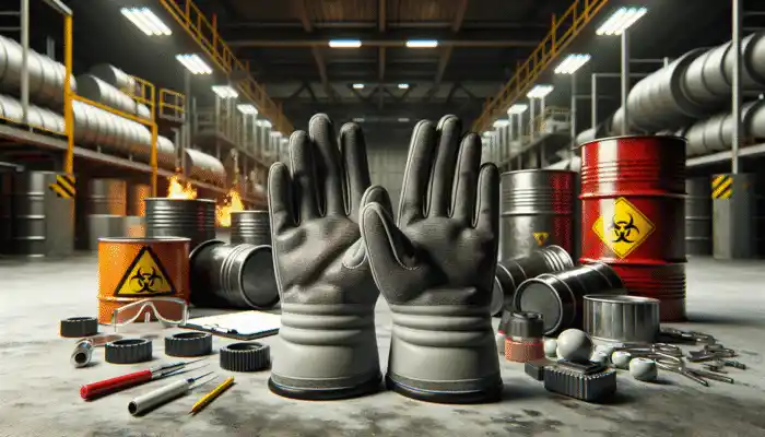 Durable PVC Work Gloves Supplier in Newport: High-quality PVC gloves with textured grip, providing chemical protection in an industrial environment.