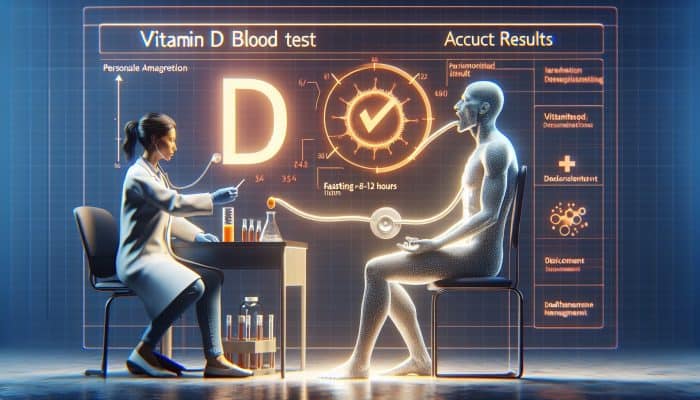 Individual fasting 8-12 hours before a vitamin D test, consulting with a healthcare provider for personalized health management advice.